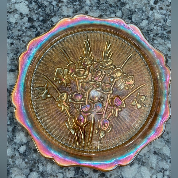 EUC BEAUTIFUL VINTAGE JEANETTE CARNIVAL GLASS SERVICE TRAY/PLATTER - Picture 3 of 11